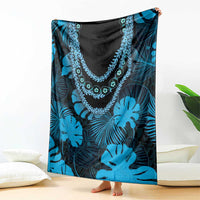 Blue Hawaii Kukui Nut Lei Blanket Hawaiian Pattern Monstera Tropical Vibes - Polynesian Pride