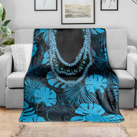 Blue Hawaii Kukui Nut Lei Blanket Hawaiian Pattern Monstera Tropical Vibes - Polynesian Pride