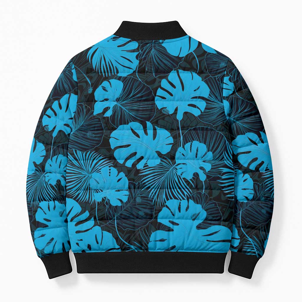 Blue Hawaii Kukui Nut Lei Bomber Puffer Jacket Hawaiian Pattern Monstera Tropical Vibes LT14 - Polynesian Pride