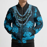 Blue Hawaii Kukui Nut Lei Bomber Puffer Jacket Hawaiian Pattern Monstera Tropical Vibes LT14 - Polynesian Pride