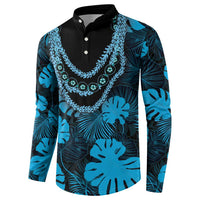 Blue Hawaii Kukui Nut Lei Button Sweatshirt Hawaiian Pattern Monstera Tropical Vibes LT14 - Polynesian Pride