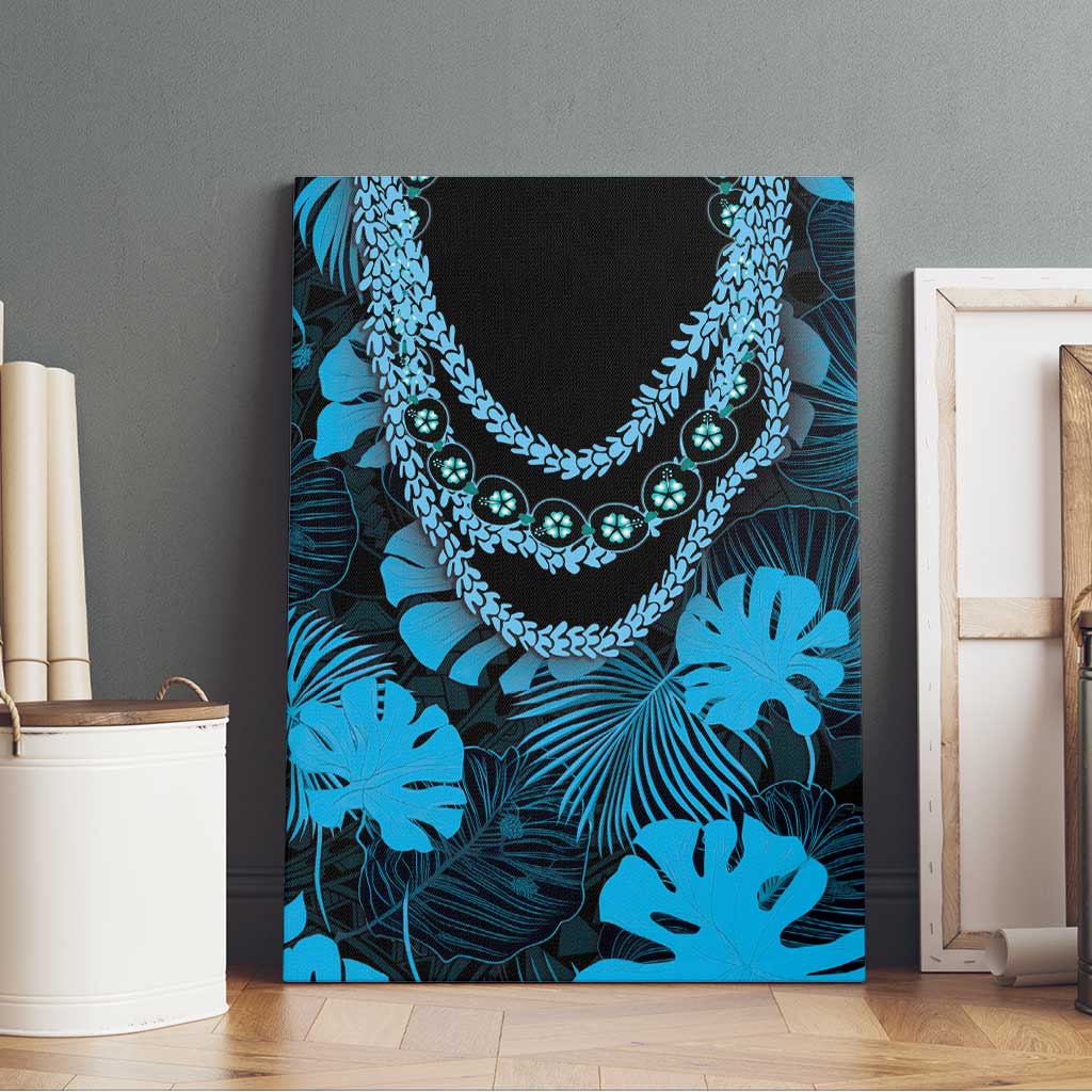 Blue Hawaii Kukui Nut Lei Canvas Wall Art Hawaiian Pattern Monstera Tropical Vibes - Polynesian Pride