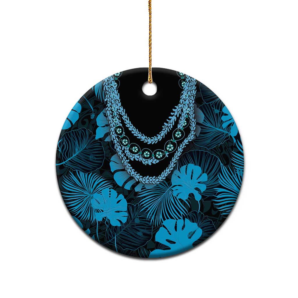 Blue Hawaii Kukui Nut Lei Ceramic Ornament Hawaiian Pattern Monstera Tropical Vibes - Polynesian Pride
