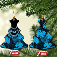 Blue Hawaii Kukui Nut Lei Ceramic Ornament Hawaiian Pattern Monstera Tropical Vibes - Polynesian Pride