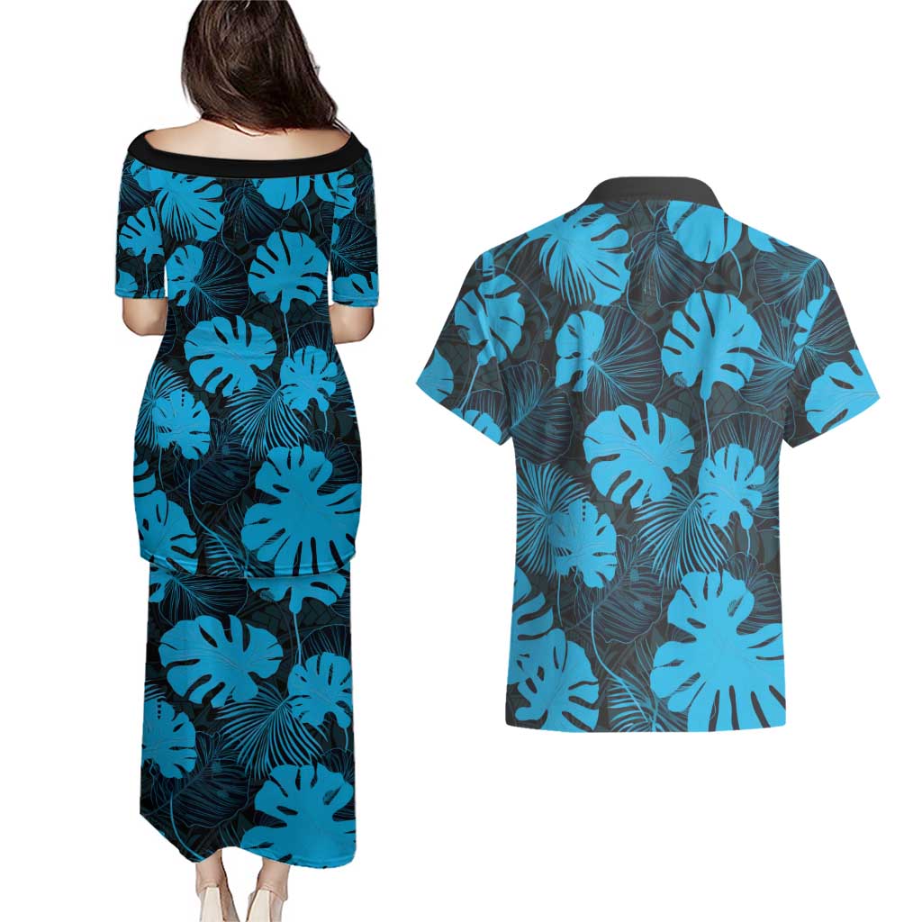 Blue Hawaii Kukui Nut Lei Couples Matching Puletasi and Hawaiian Shirt Hawaiian Pattern Monstera Tropical Vibes LT14 - Polynesian Pride