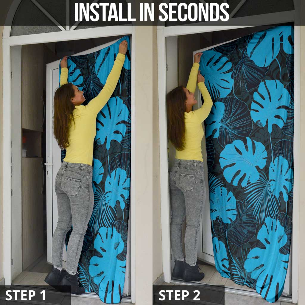 Blue Hawaii Kukui Nut Lei Door Cover Hawaiian Pattern Monstera Tropical Vibes - Polynesian Pride