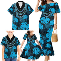 Blue Hawaii Kukui Nut Lei Family Matching Mermaid Dress and Hawaiian Shirt Hawaiian Pattern Monstera Tropical Vibes - Polynesian Pride