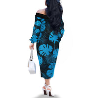 Blue Hawaii Kukui Nut Lei Family Matching Off The Shoulder Long Sleeve Dress and Hawaiian Shirt Hawaiian Pattern Monstera Tropical Vibes - Polynesian Pride