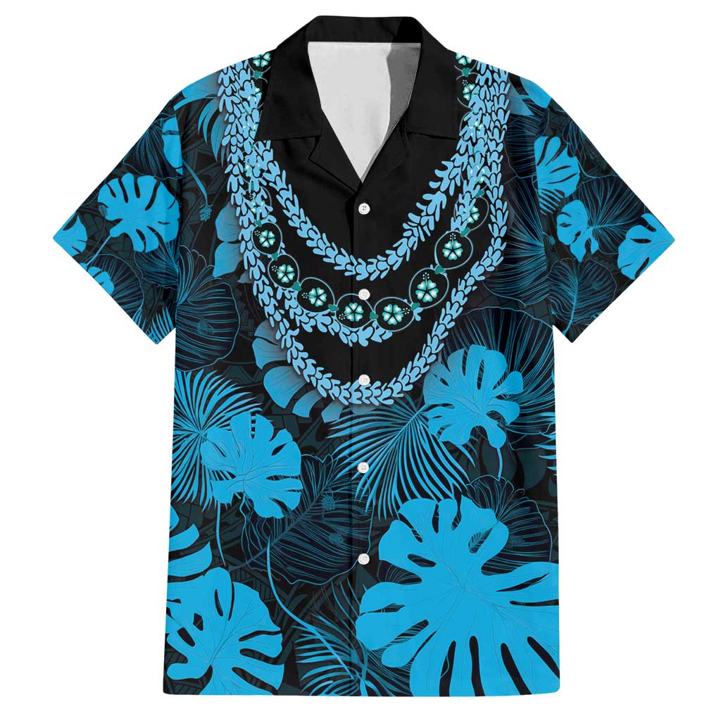 Blue Hawaii Kukui Nut Lei Family Matching Off Shoulder Maxi Dress and Hawaiian Shirt Hawaiian Pattern Monstera Tropical Vibes - Polynesian Pride