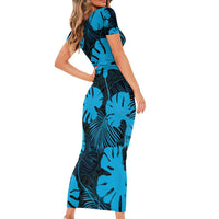 Blue Hawaii Kukui Nut Lei Family Matching Short Sleeve Bodycon Dress and Hawaiian Shirt Hawaiian Pattern Monstera Tropical Vibes - Polynesian Pride