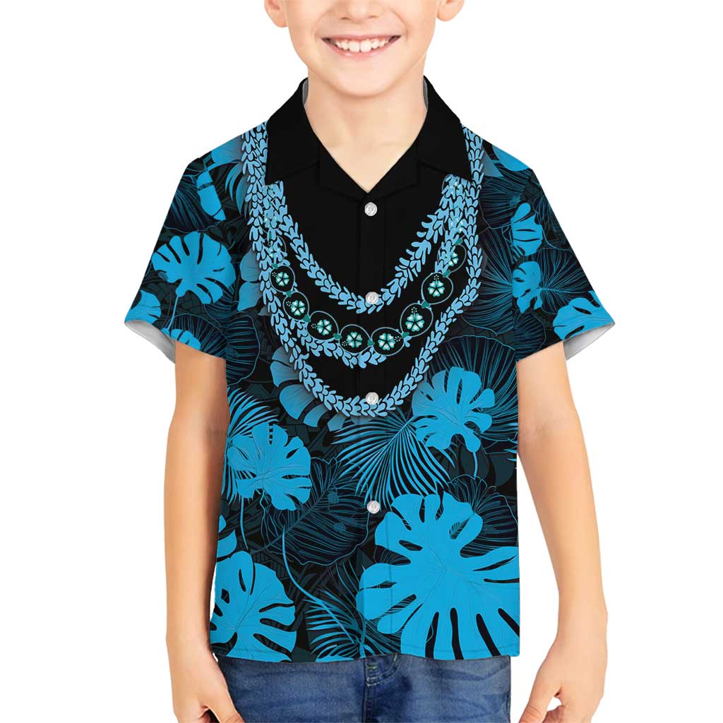 Blue Hawaii Kukui Nut Lei Family Matching Tank Maxi Dress and Hawaiian Shirt Hawaiian Pattern Monstera Tropical Vibes - Polynesian Pride