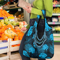 Blue Hawaii Kukui Nut Lei Grocery Bag Hawaiian Pattern Monstera Tropical Vibes - Polynesian Pride