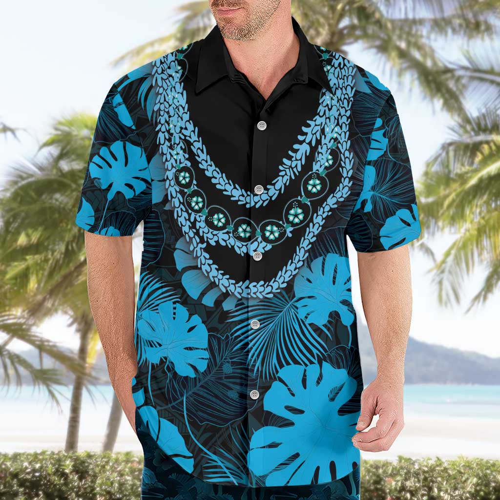 Blue Hawaii Kukui Nut Lei Hawaiian Shirt Hawaiian Pattern Monstera Tropical Vibes - Polynesian Pride