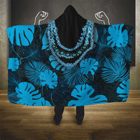 Blue Hawaii Kukui Nut Lei Hooded Blanket Hawaiian Pattern Monstera Tropical Vibes LT14 - Polynesian Pride