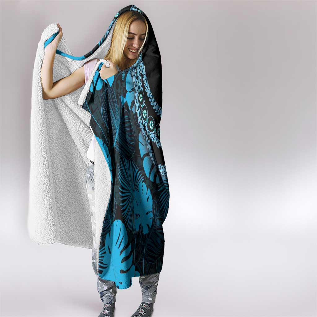 Blue Hawaii Kukui Nut Lei Hooded Blanket Hawaiian Pattern Monstera Tropical Vibes LT14 - Polynesian Pride