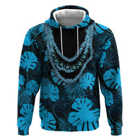 Blue Hawaii Kukui Nut Lei Hoodie Hawaiian Pattern Monstera Tropical Vibes - Polynesian Pride