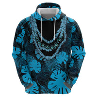 Blue Hawaii Kukui Nut Lei Hoodie Hawaiian Pattern Monstera Tropical Vibes - Polynesian Pride