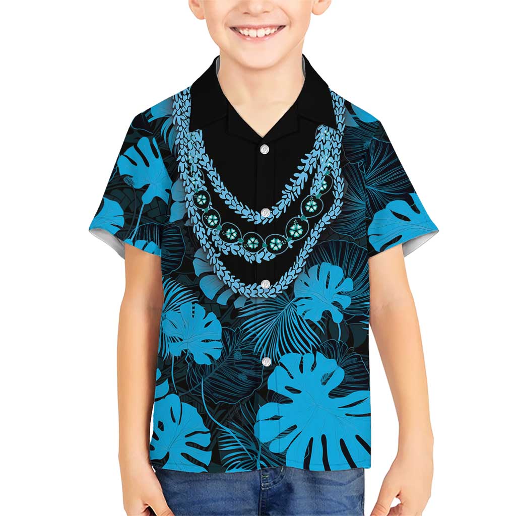 Blue Hawaii Kukui Nut Lei Kid Hawaiian Shirt Hawaiian Pattern Monstera Tropical Vibes LT14 Kid Blue - Polynesian Pride