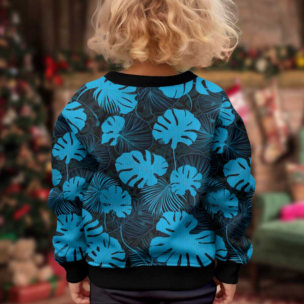 Blue Hawaii Kukui Nut Lei Kid Ugly Christmas Sweater Hawaiian Pattern Monstera Tropical Vibes LT14 - Polynesian Pride