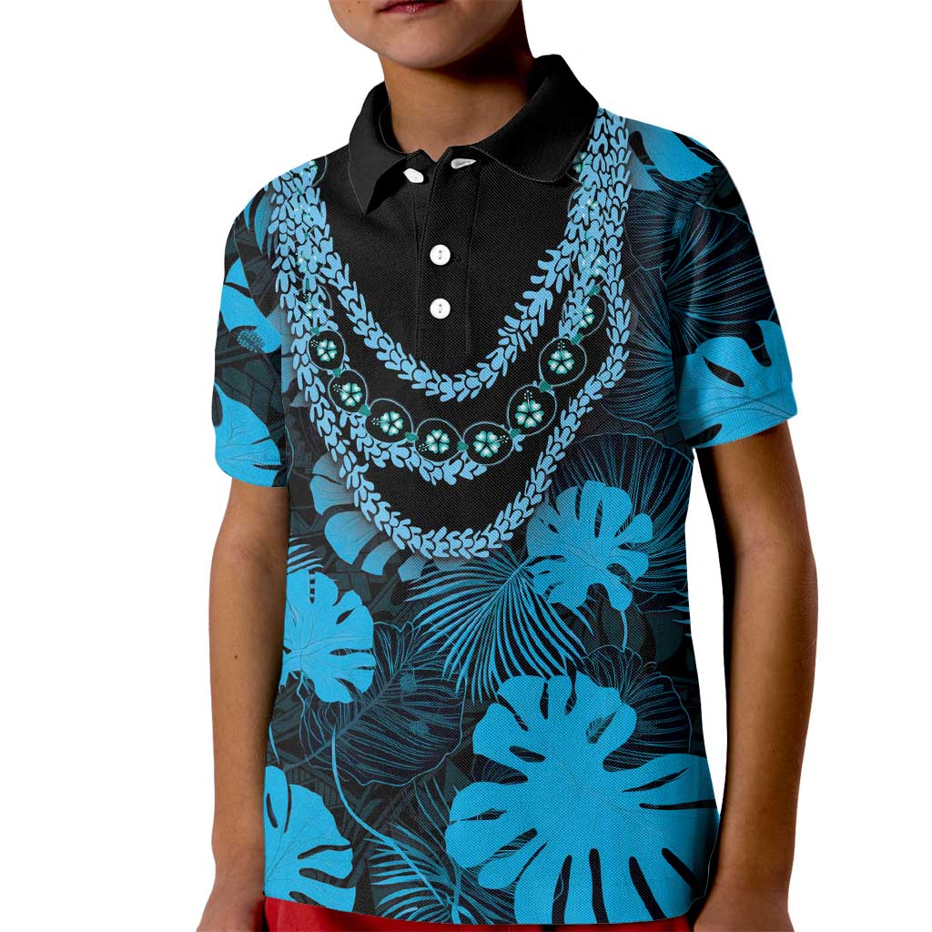 Blue Hawaii Kukui Nut Lei Kid Polo Shirt Hawaiian Pattern Monstera Tropical Vibes LT14 Kid Blue - Polynesian Pride