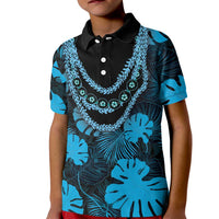 Blue Hawaii Kukui Nut Lei Kid Polo Shirt Hawaiian Pattern Monstera Tropical Vibes LT14 Kid Blue - Polynesian Pride