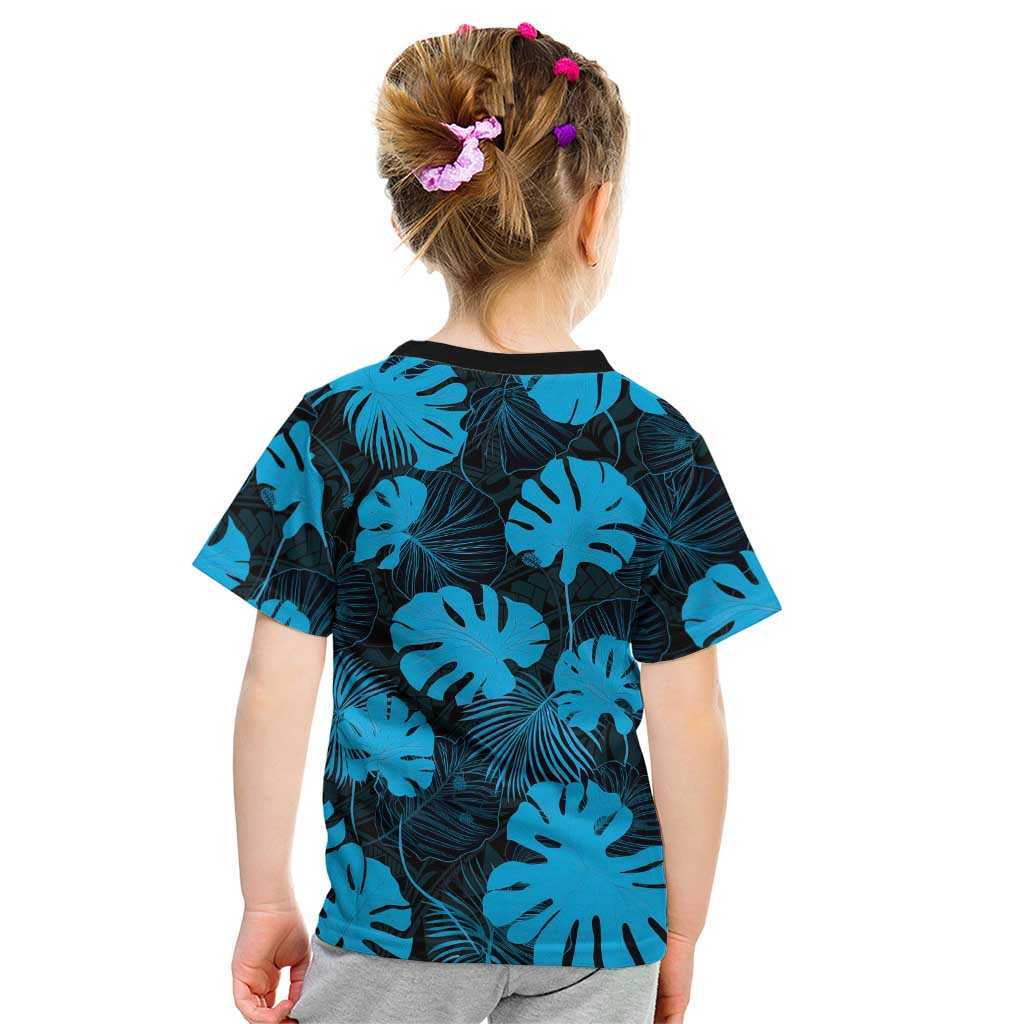 Blue Hawaii Kukui Nut Lei Kid T Shirt Hawaiian Pattern Monstera Tropical Vibes LT14 - Polynesian Pride