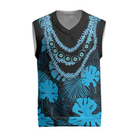 Blue Hawaii Kukui Nut Lei Christmas Knitted V-Neck Vest Hawaiian Pattern Monstera Tropical Vibes LT14 Blue - Polynesian Pride