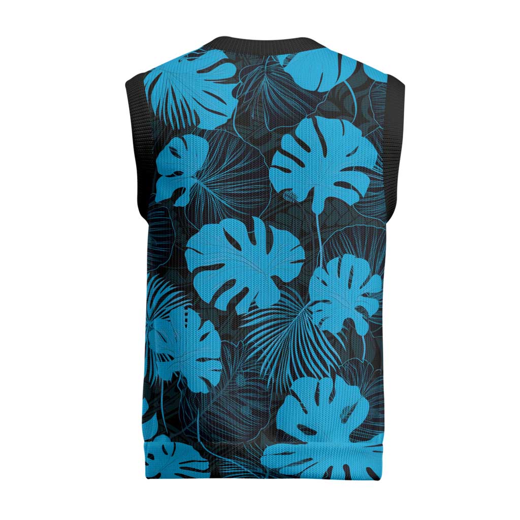 Blue Hawaii Kukui Nut Lei Christmas Knitted V-Neck Vest Hawaiian Pattern Monstera Tropical Vibes LT14 - Polynesian Pride