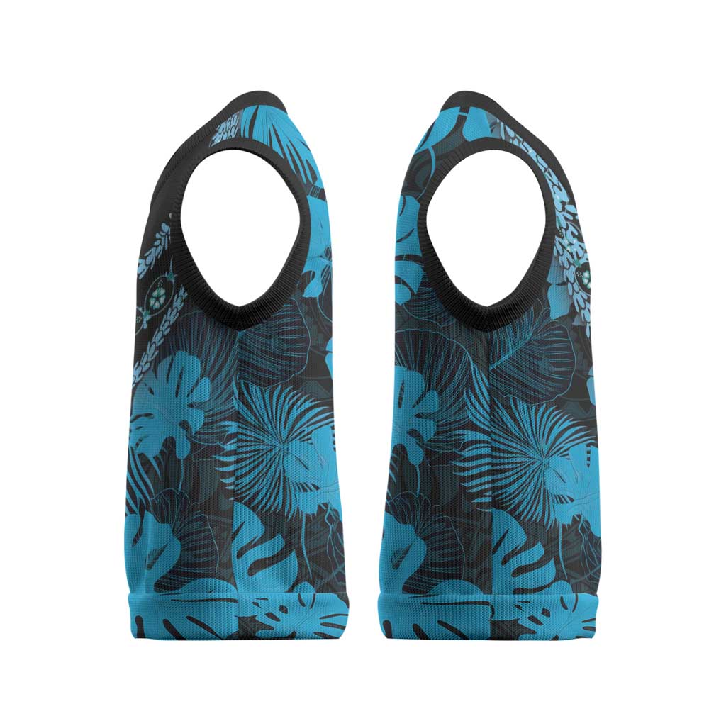 Blue Hawaii Kukui Nut Lei Christmas Knitted V-Neck Vest Hawaiian Pattern Monstera Tropical Vibes LT14 - Polynesian Pride