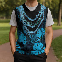Blue Hawaii Kukui Nut Lei Christmas Knitted V-Neck Vest Hawaiian Pattern Monstera Tropical Vibes LT14 - Polynesian Pride