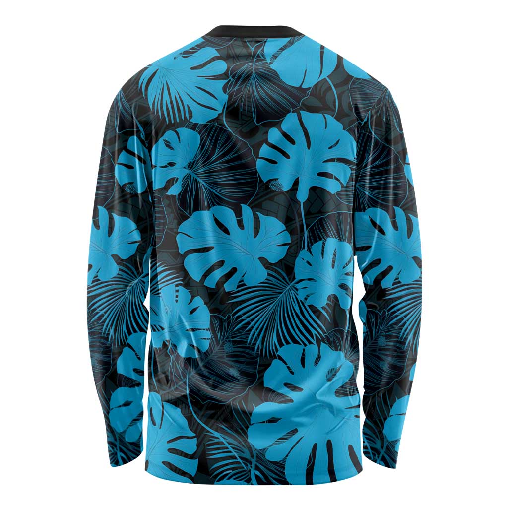 Blue Hawaii Kukui Nut Lei Long Sleeve Shirt Hawaiian Pattern Monstera Tropical Vibes LT14 - Polynesian Pride