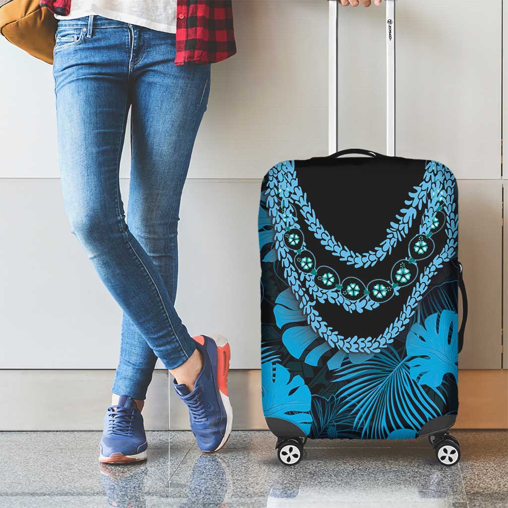 Blue Hawaii Kukui Nut Lei Luggage Cover Hawaiian Pattern Monstera Tropical Vibes - Polynesian Pride