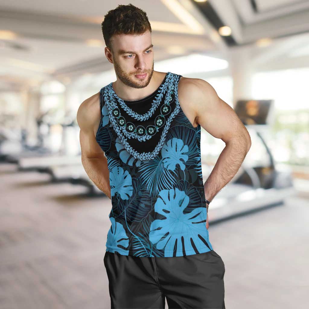 Blue Hawaii Kukui Nut Lei Men Tank Top Hawaiian Pattern Monstera Tropical Vibes LT14 Blue - Polynesian Pride