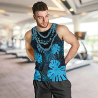Blue Hawaii Kukui Nut Lei Men Tank Top Hawaiian Pattern Monstera Tropical Vibes LT14 Blue - Polynesian Pride