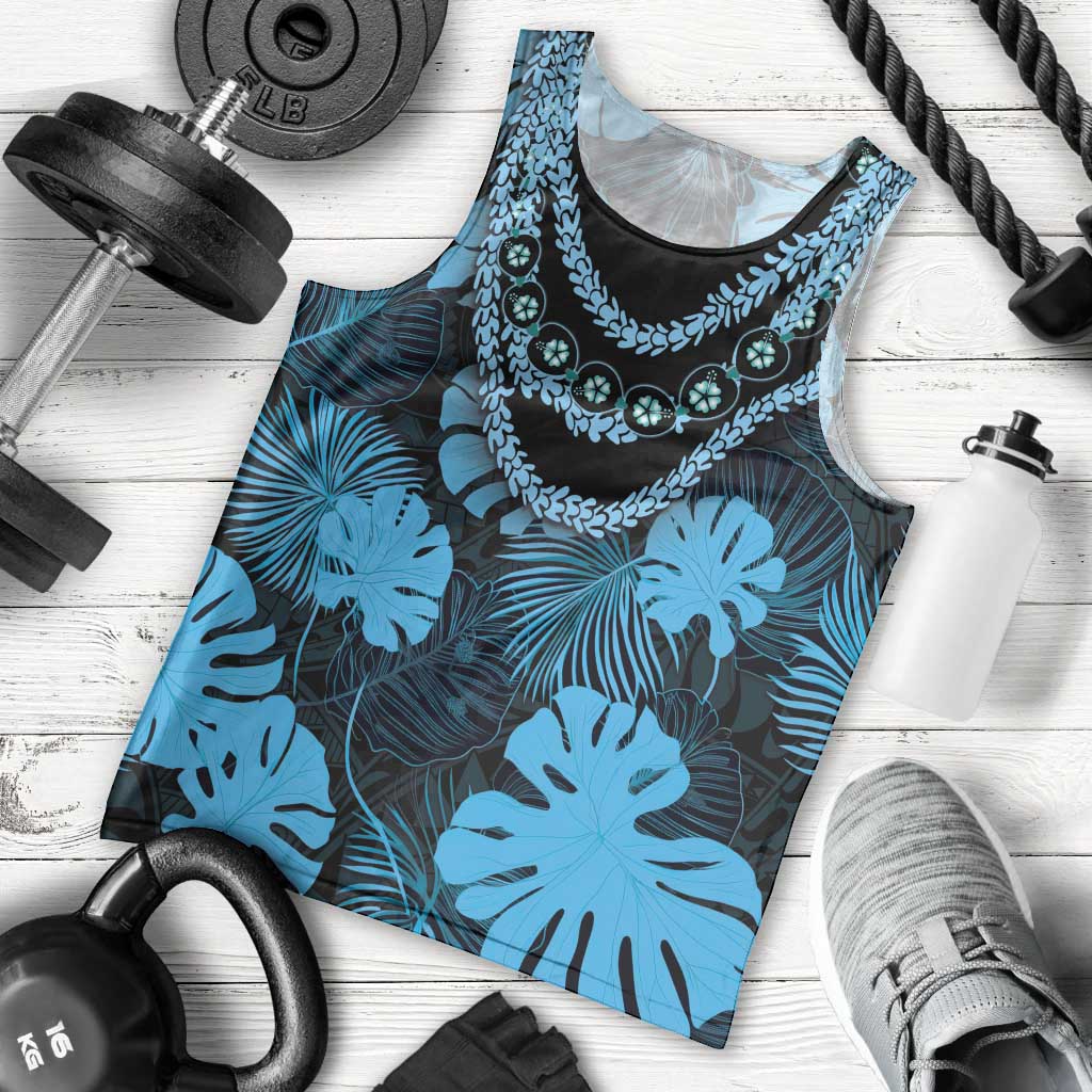 Blue Hawaii Kukui Nut Lei Men Tank Top Hawaiian Pattern Monstera Tropical Vibes LT14 - Polynesian Pride