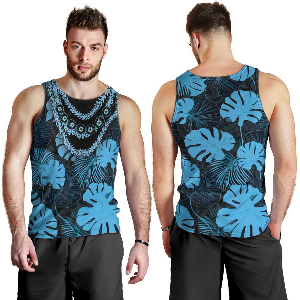 Blue Hawaii Kukui Nut Lei Men Tank Top Hawaiian Pattern Monstera Tropical Vibes LT14 - Polynesian Pride