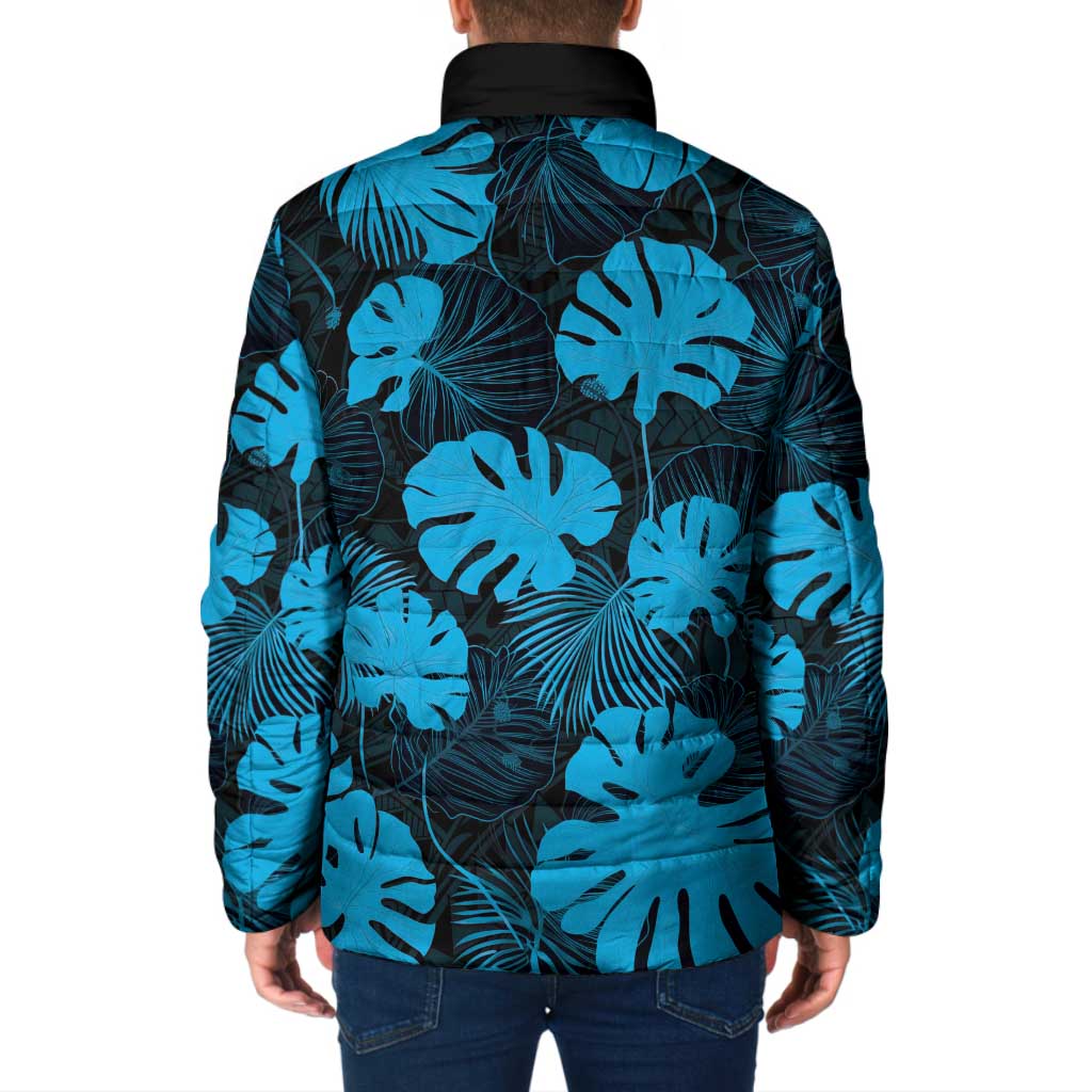 Blue Hawaii Kukui Nut Lei Padded Jacket Hawaiian Pattern Monstera Tropical Vibes LT14 - Polynesian Pride