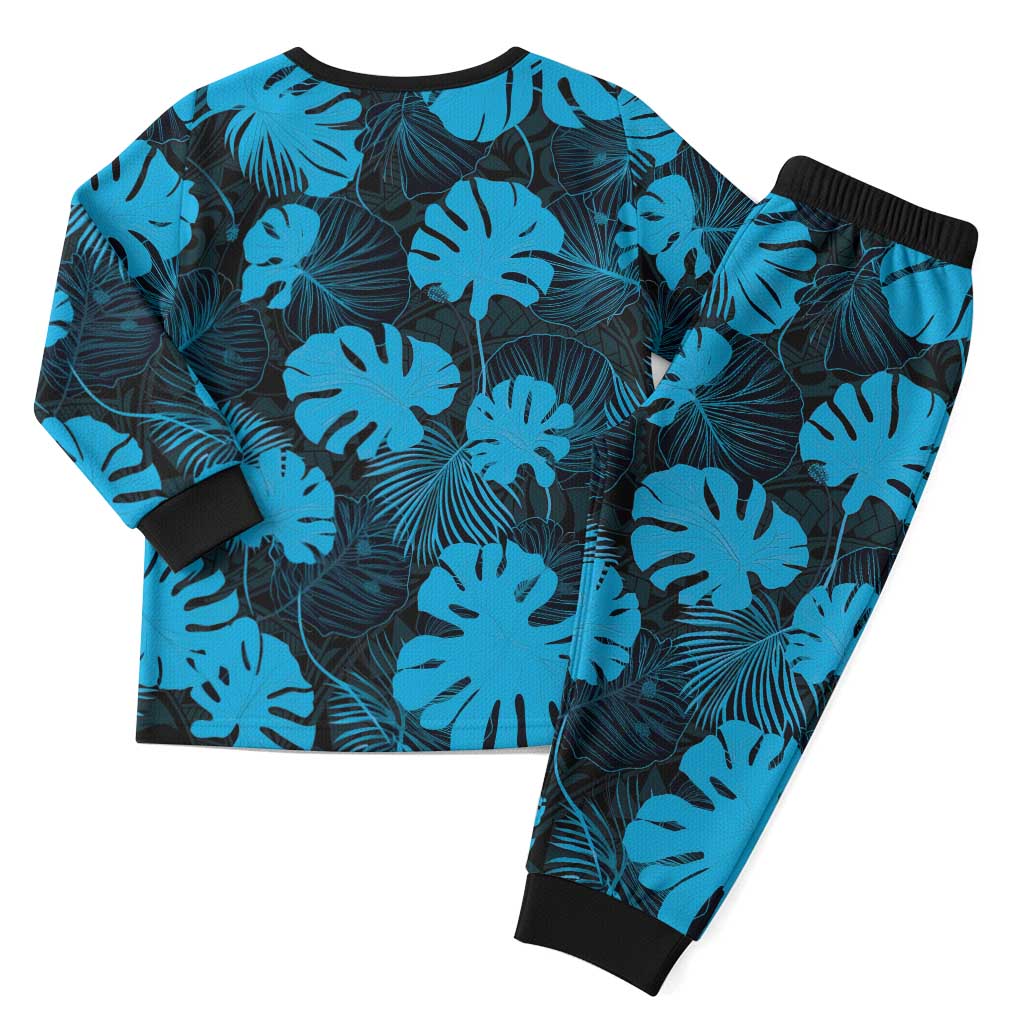 Blue Hawaii Kukui Nut Lei Christmas Pajama Set Hawaiian Pattern Monstera Tropical Vibes LT14 - Polynesian Pride