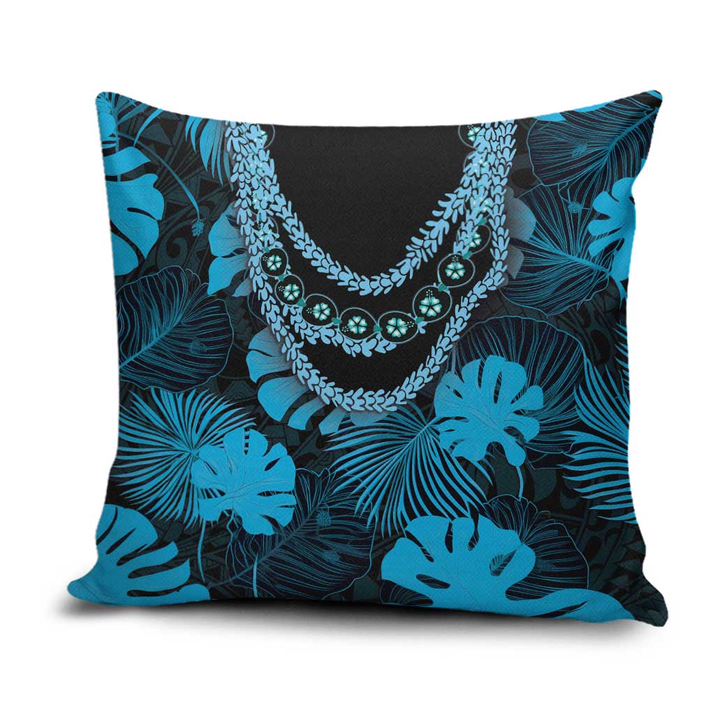 Blue Hawaii Kukui Nut Lei Pillow Cover Hawaiian Pattern Monstera Tropical Vibes - Polynesian Pride