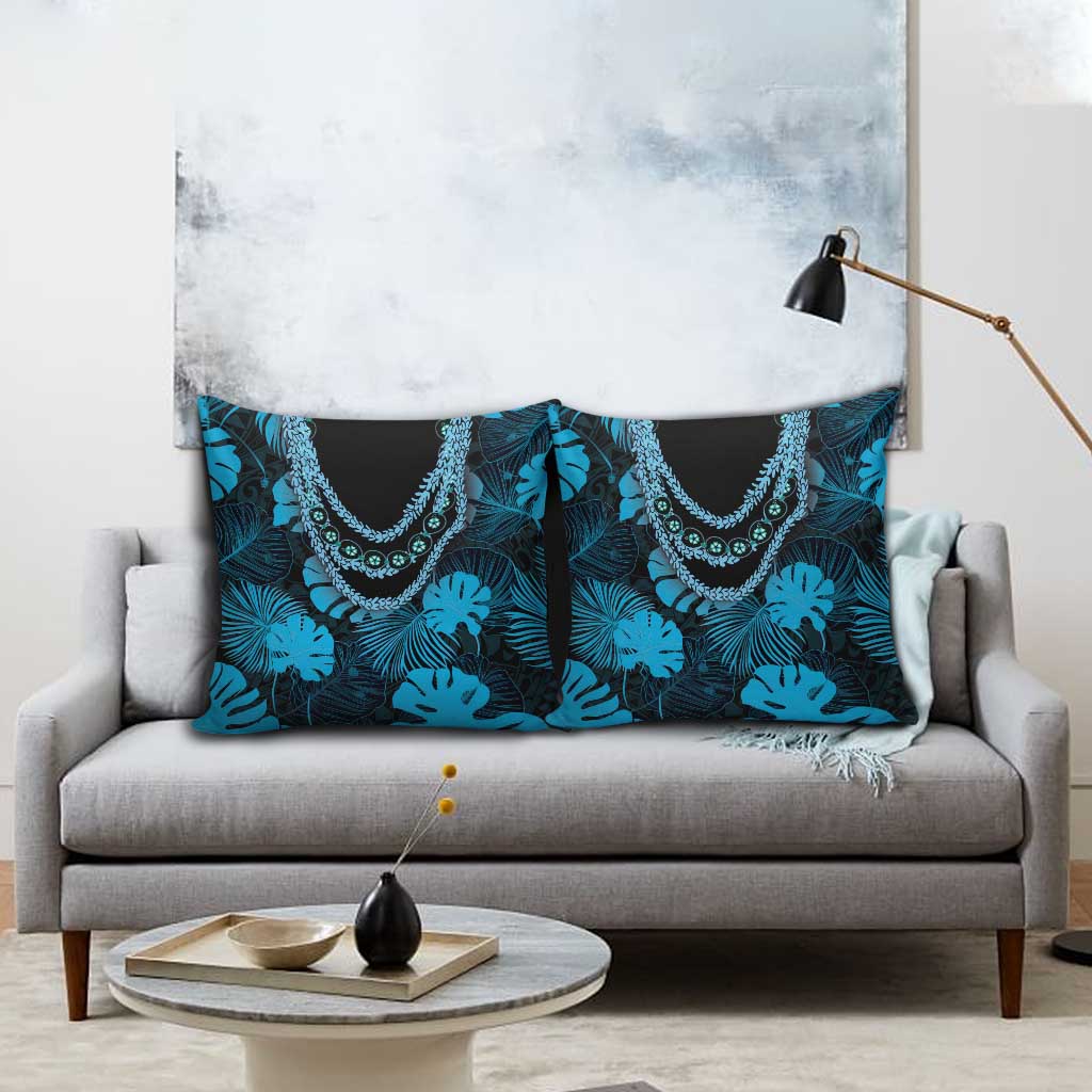 Blue Hawaii Kukui Nut Lei Pillow Cover Hawaiian Pattern Monstera Tropical Vibes - Polynesian Pride