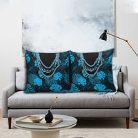 Blue Hawaii Kukui Nut Lei Pillow Cover Hawaiian Pattern Monstera Tropical Vibes - Polynesian Pride