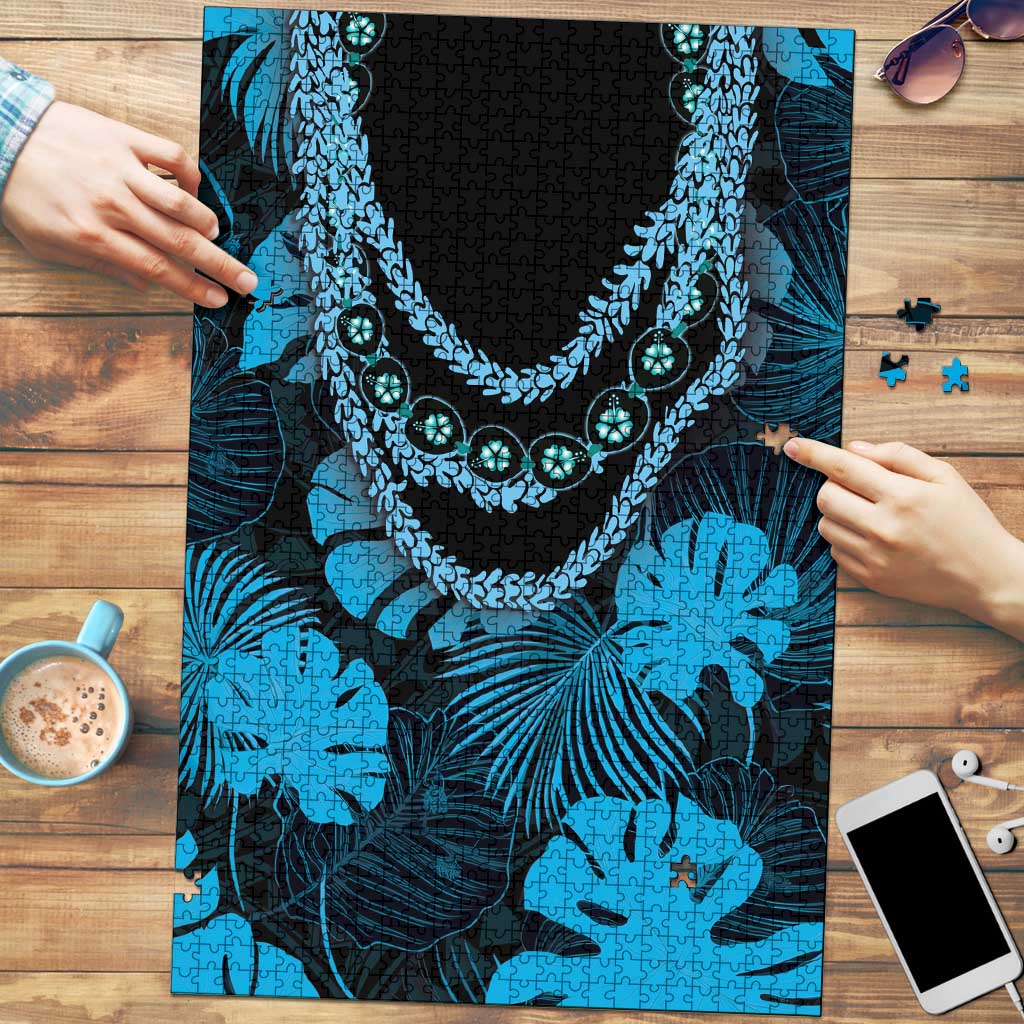 Blue Hawaii Kukui Nut Lei Puzzle Hawaiian Pattern Monstera Tropical Vibes LT14 Blue - Polynesian Pride