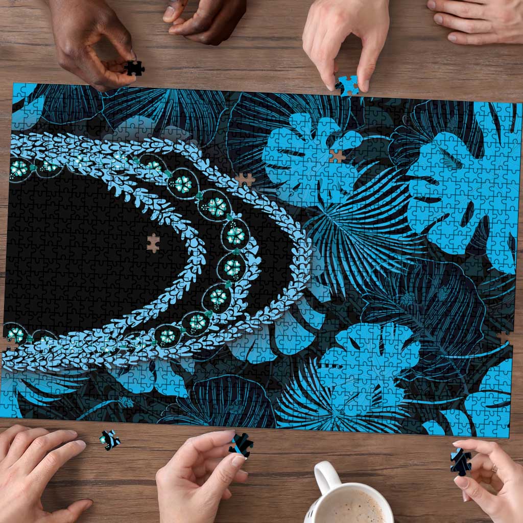 Blue Hawaii Kukui Nut Lei Puzzle Hawaiian Pattern Monstera Tropical Vibes LT14 - Polynesian Pride