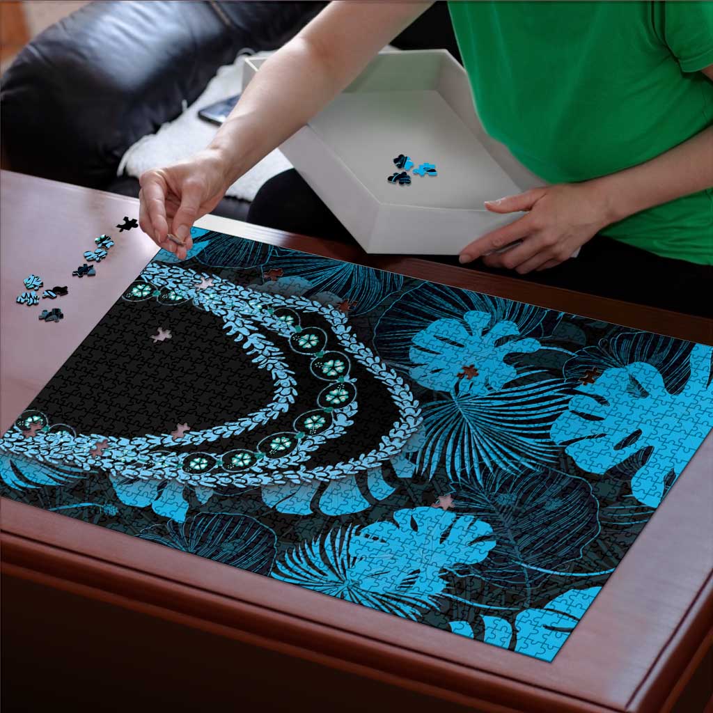 Blue Hawaii Kukui Nut Lei Puzzle Hawaiian Pattern Monstera Tropical Vibes LT14 - Polynesian Pride