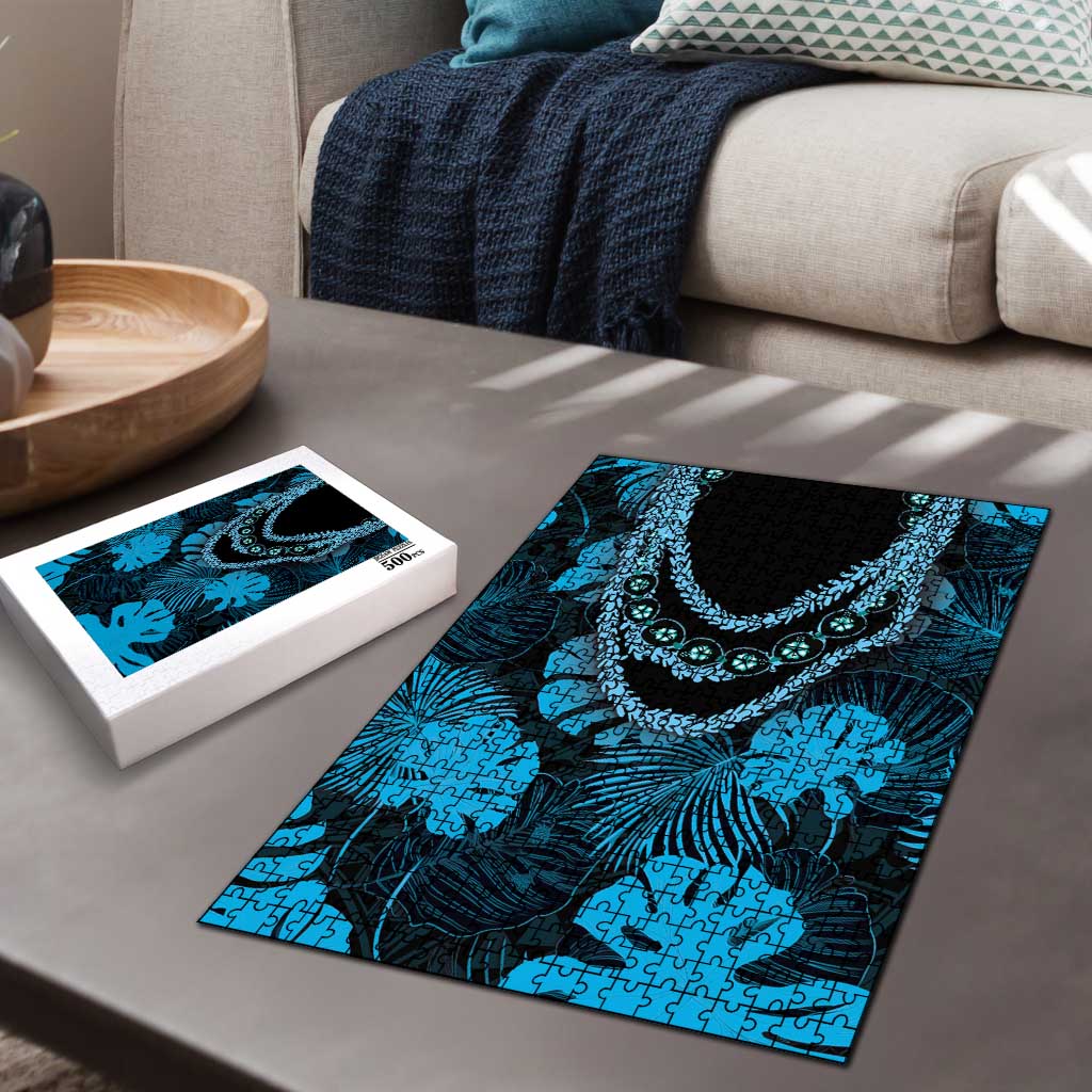 Blue Hawaii Kukui Nut Lei Puzzle Hawaiian Pattern Monstera Tropical Vibes LT14 - Polynesian Pride