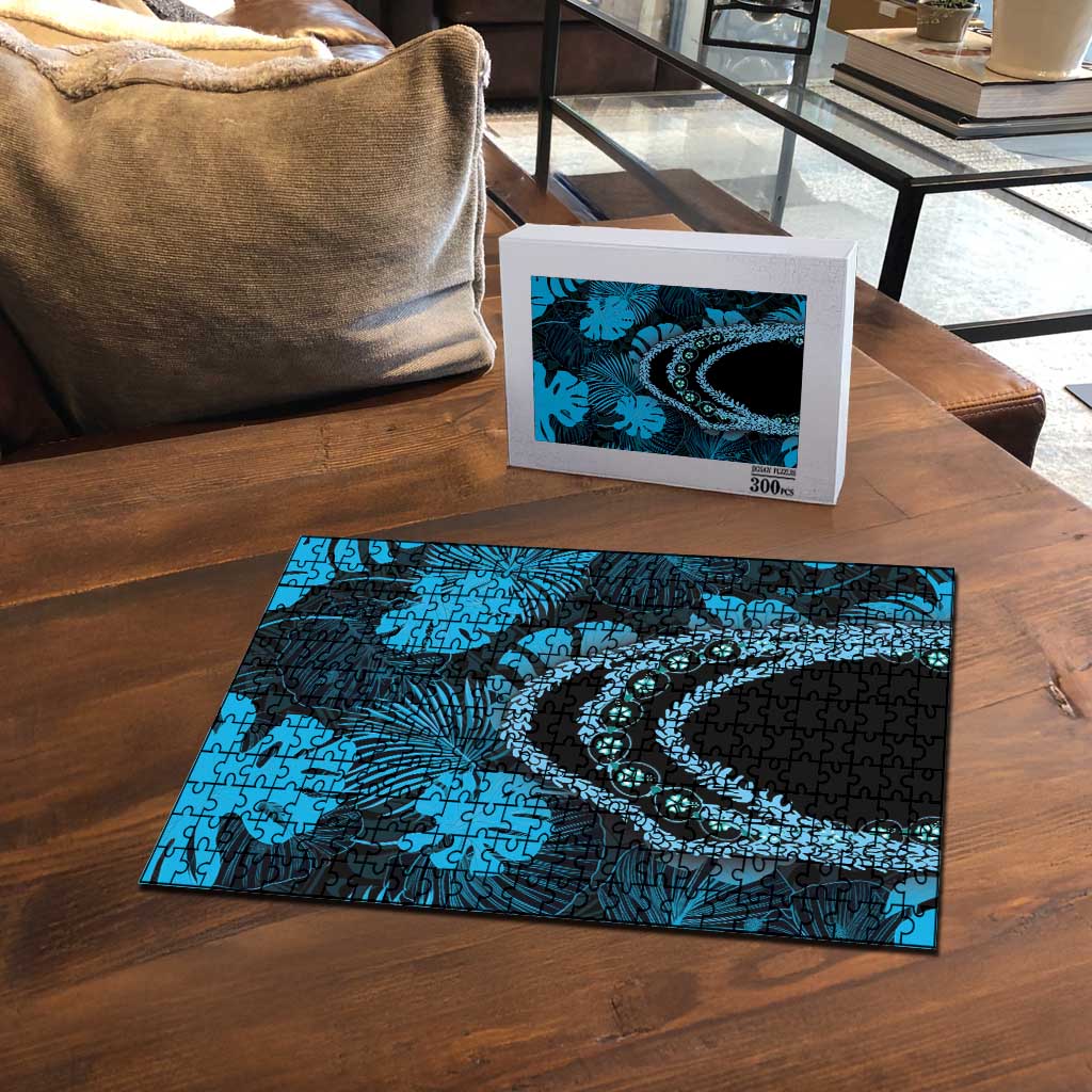 Blue Hawaii Kukui Nut Lei Puzzle Hawaiian Pattern Monstera Tropical Vibes LT14 - Polynesian Pride