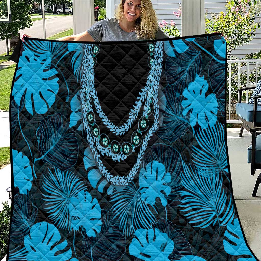 Blue Hawaii Kukui Nut Lei Quilt Hawaiian Pattern Monstera Tropical Vibes - Polynesian Pride