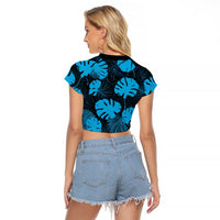 Blue Hawaii Kukui Nut Lei Raglan Cropped T Shirt Hawaiian Pattern Monstera Tropical Vibes LT14 - Polynesian Pride