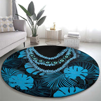 Blue Hawaii Kukui Nut Lei Round Carpet Hawaiian Pattern Monstera Tropical Vibes - Polynesian Pride