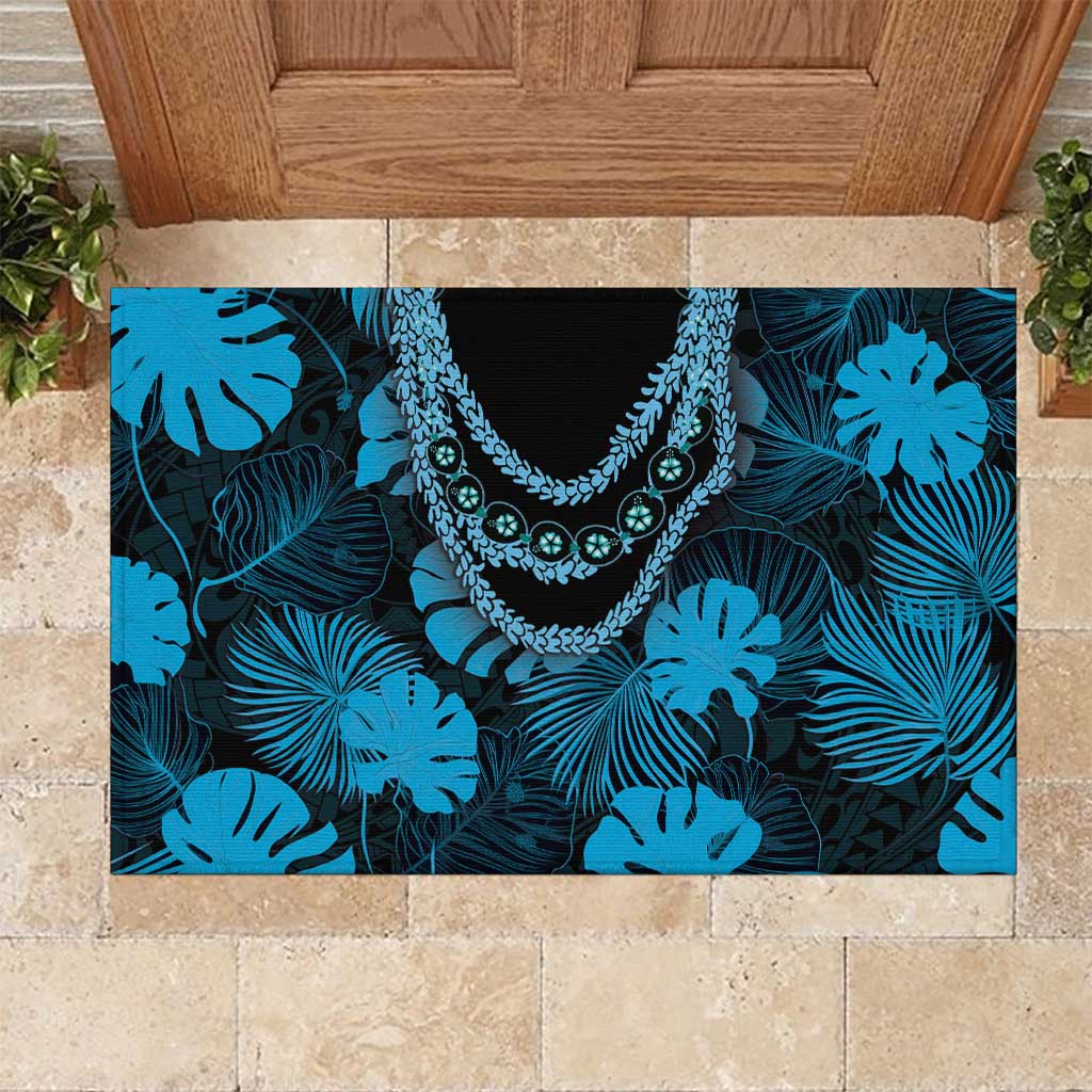 Blue Hawaii Kukui Nut Lei Rubber Doormat Hawaiian Pattern Monstera Tropical Vibes LT14 Blue - Polynesian Pride